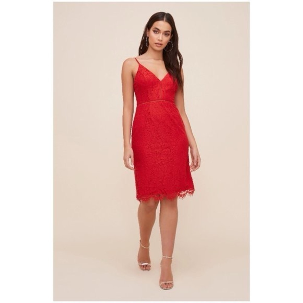 ASTR THE LABEL Red Lattice Inset Lace Dress Size Medium